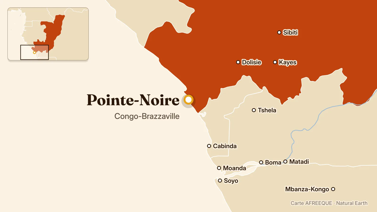 Carte : Pointe-Noire, Congo-Brazzaville