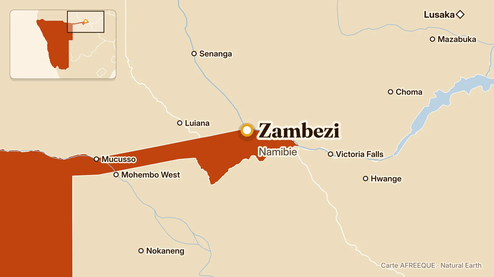 Carte : Zambezi, Namibie