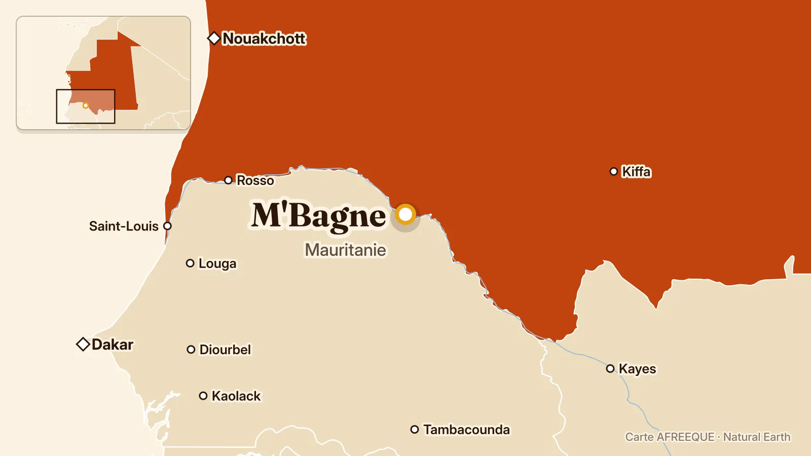 Carte : M'Bagne, Mauritanie