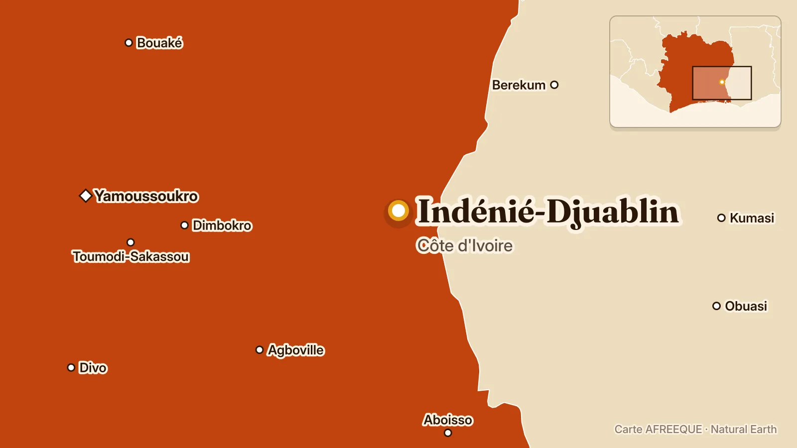 Carte : Indénié-Djuablin, Côte d'Ivoire