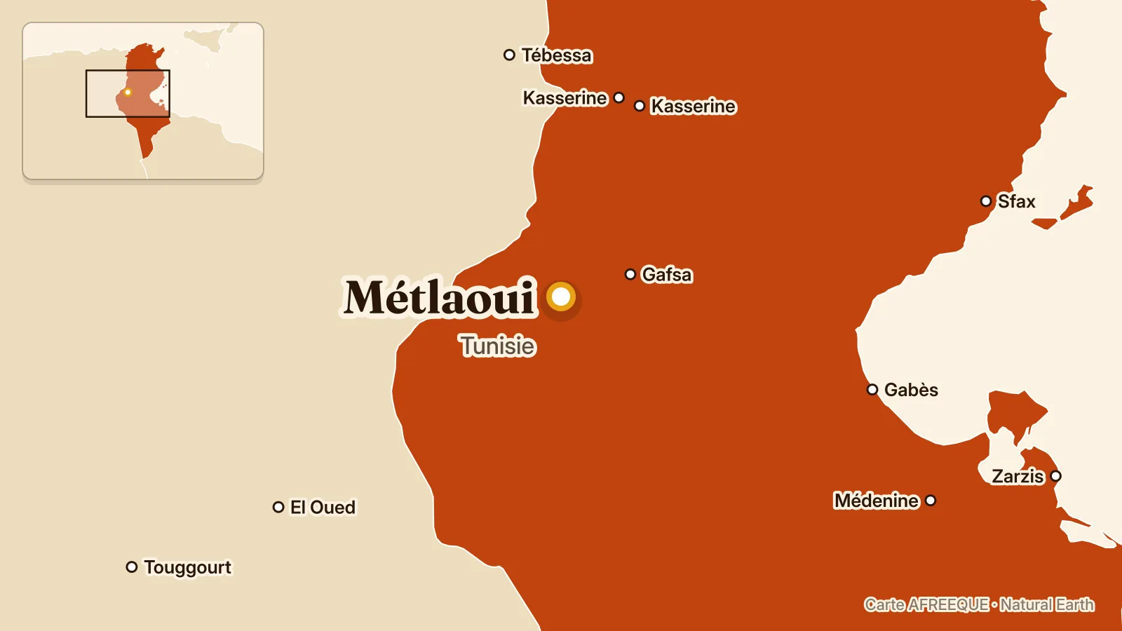 Carte : Métlaoui, Tunisie