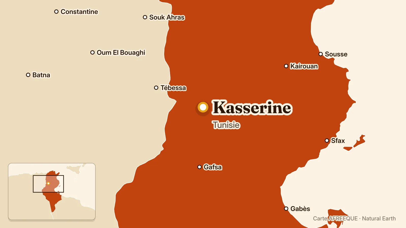 Carte : Kasserine, Tunisie