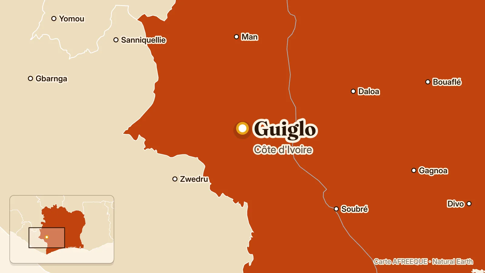 Carte : Guiglo, Côte d'Ivoire