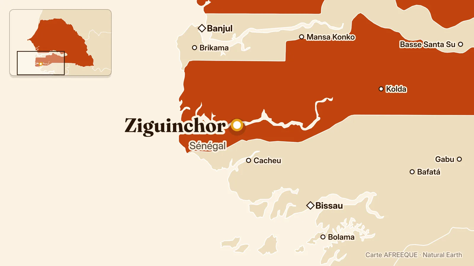 Carte : Ziguinchor, Sénégal