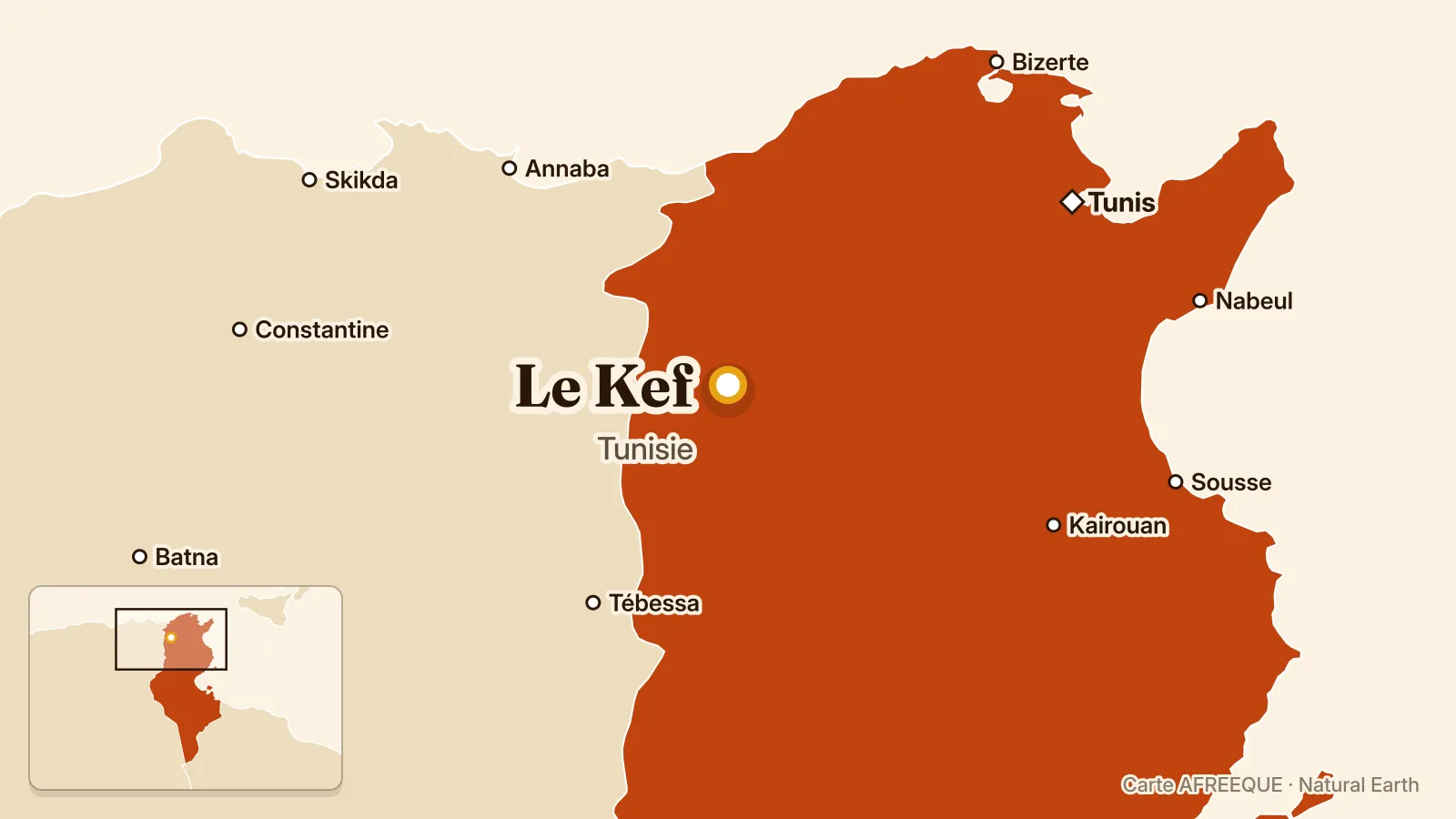 Carte : Le Kef, Tunisie