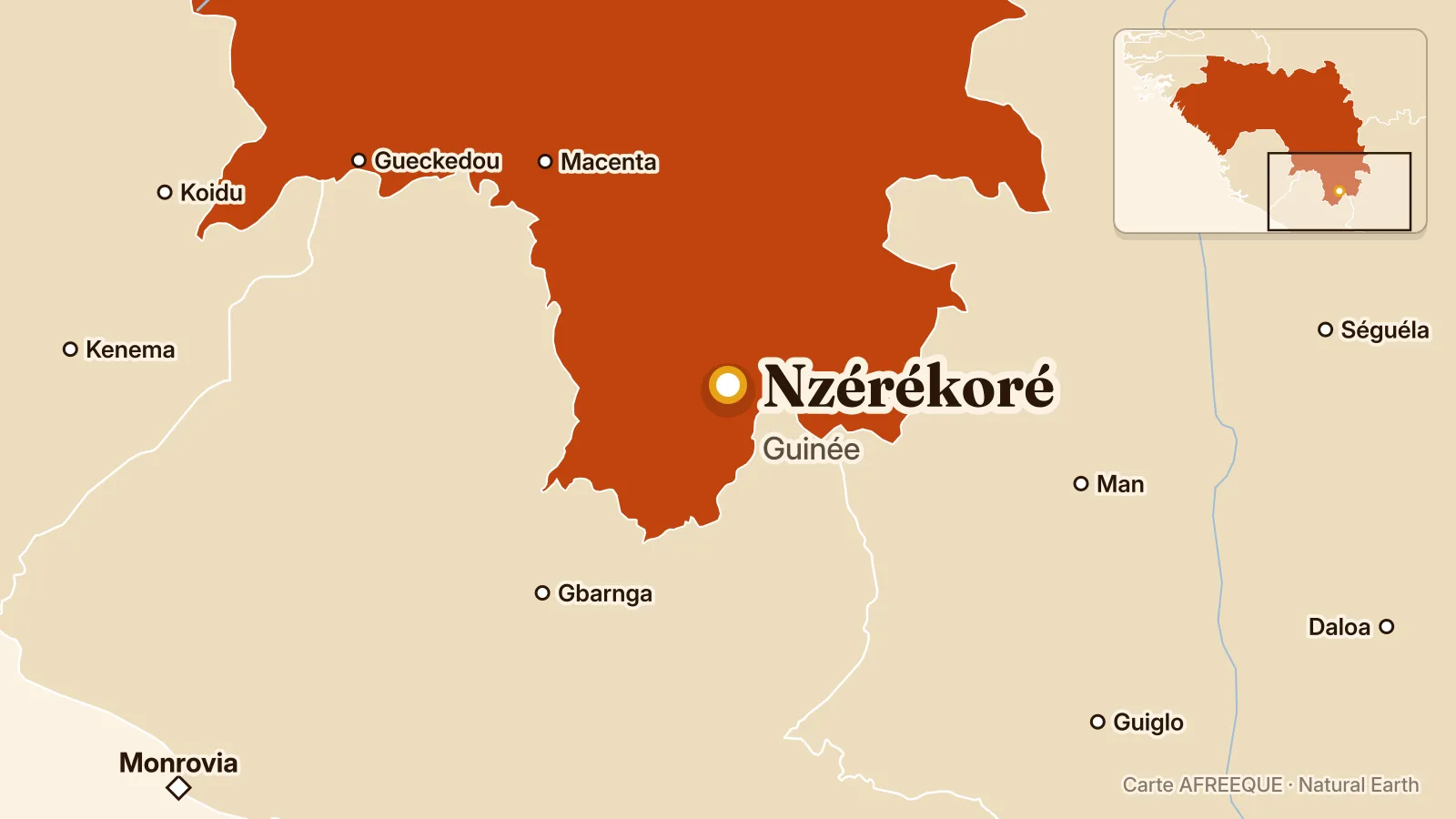 Carte : Nzérékoré, Guinée
