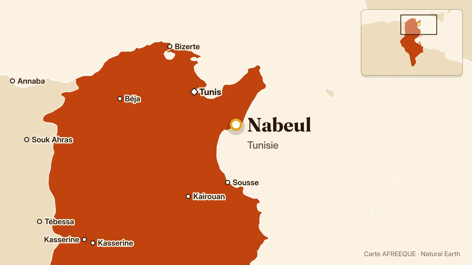 Carte : Nabeul, Tunisie