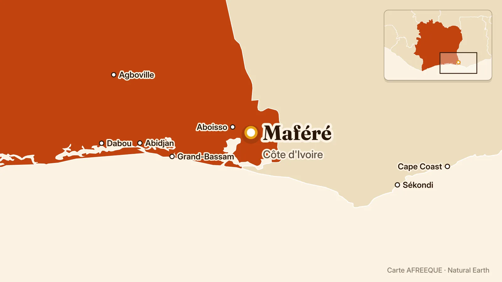 Carte : Maféré, Côte d'Ivoire