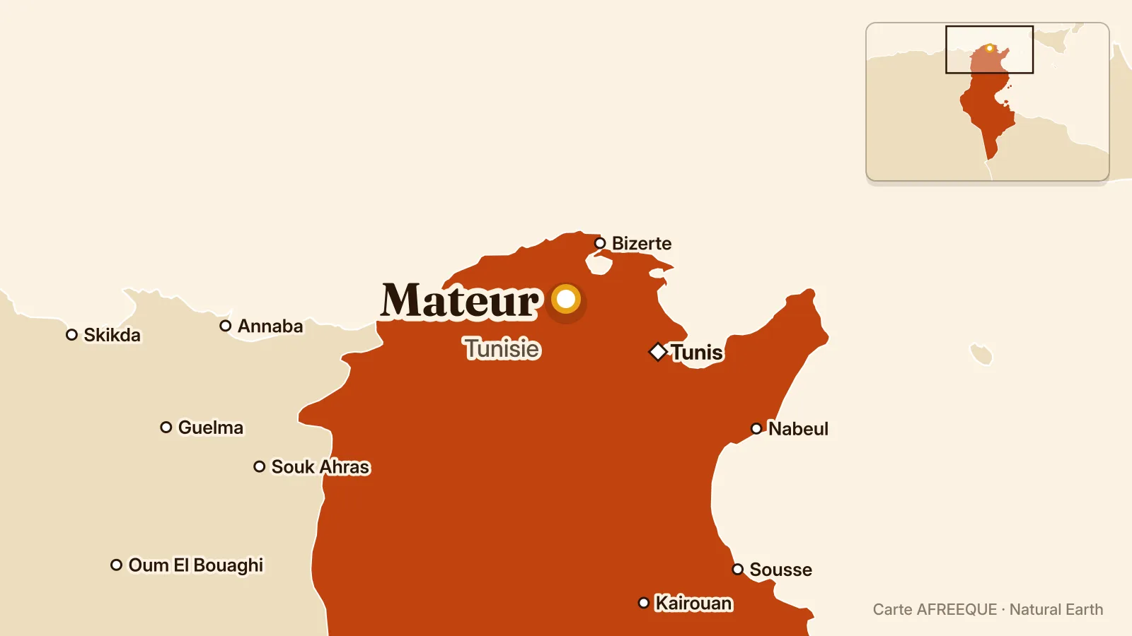 Carte : Mateur, Tunisie