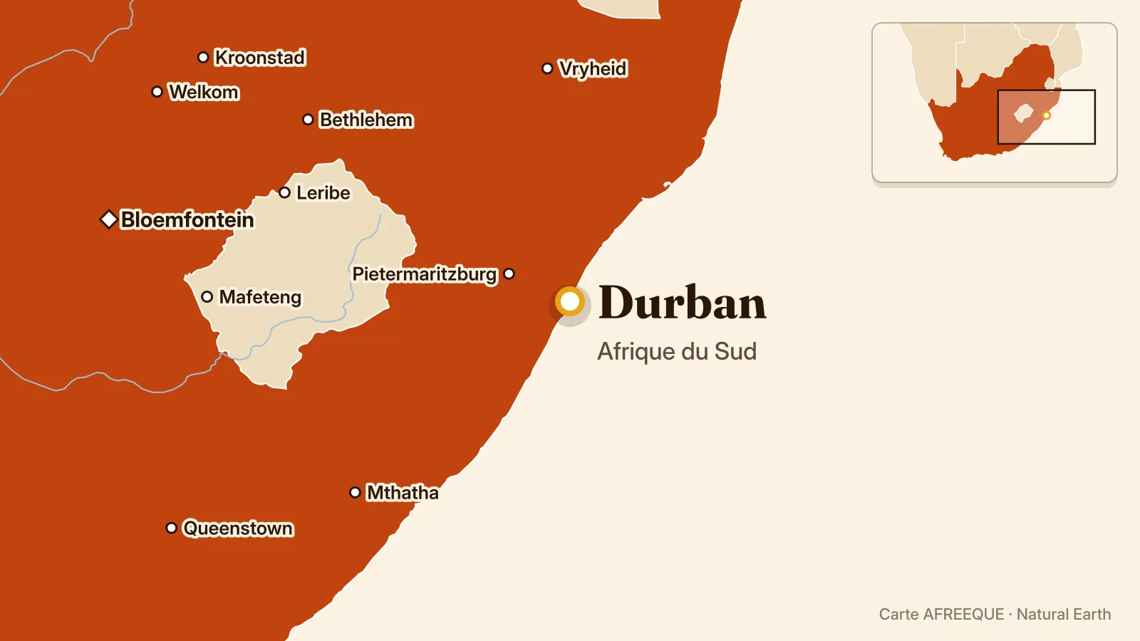 Carte : Durban, Afrique du Sud