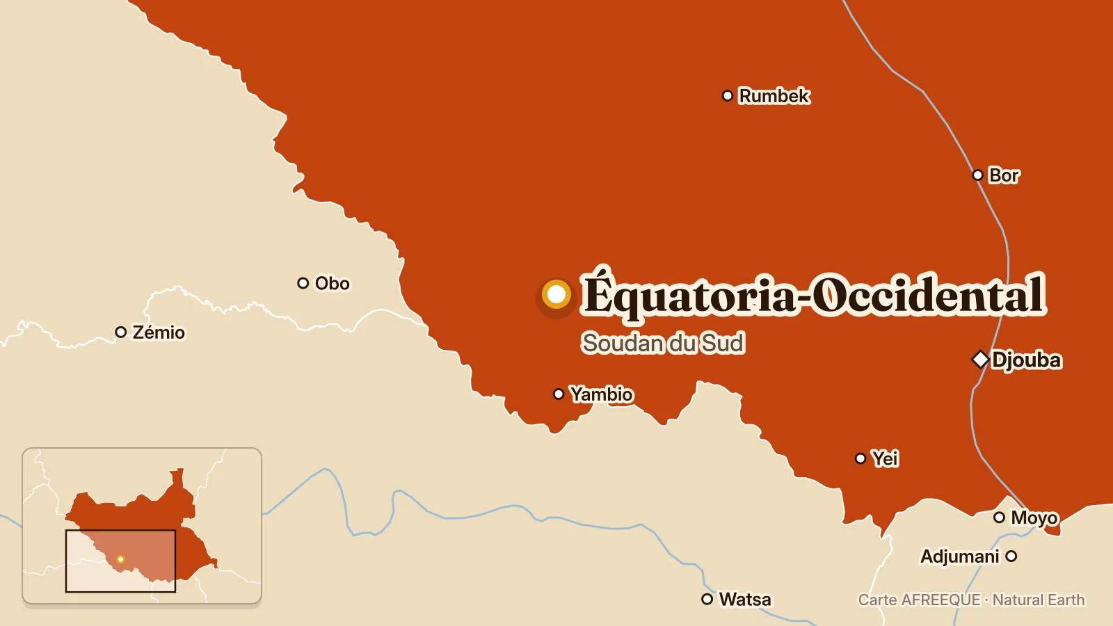Carte : Équatoria-Occidental, Soudan du Sud