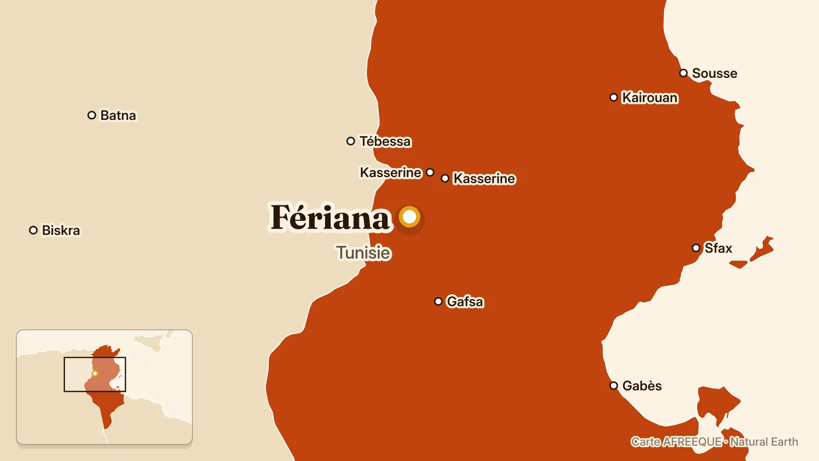 Carte : Fériana, Tunisie