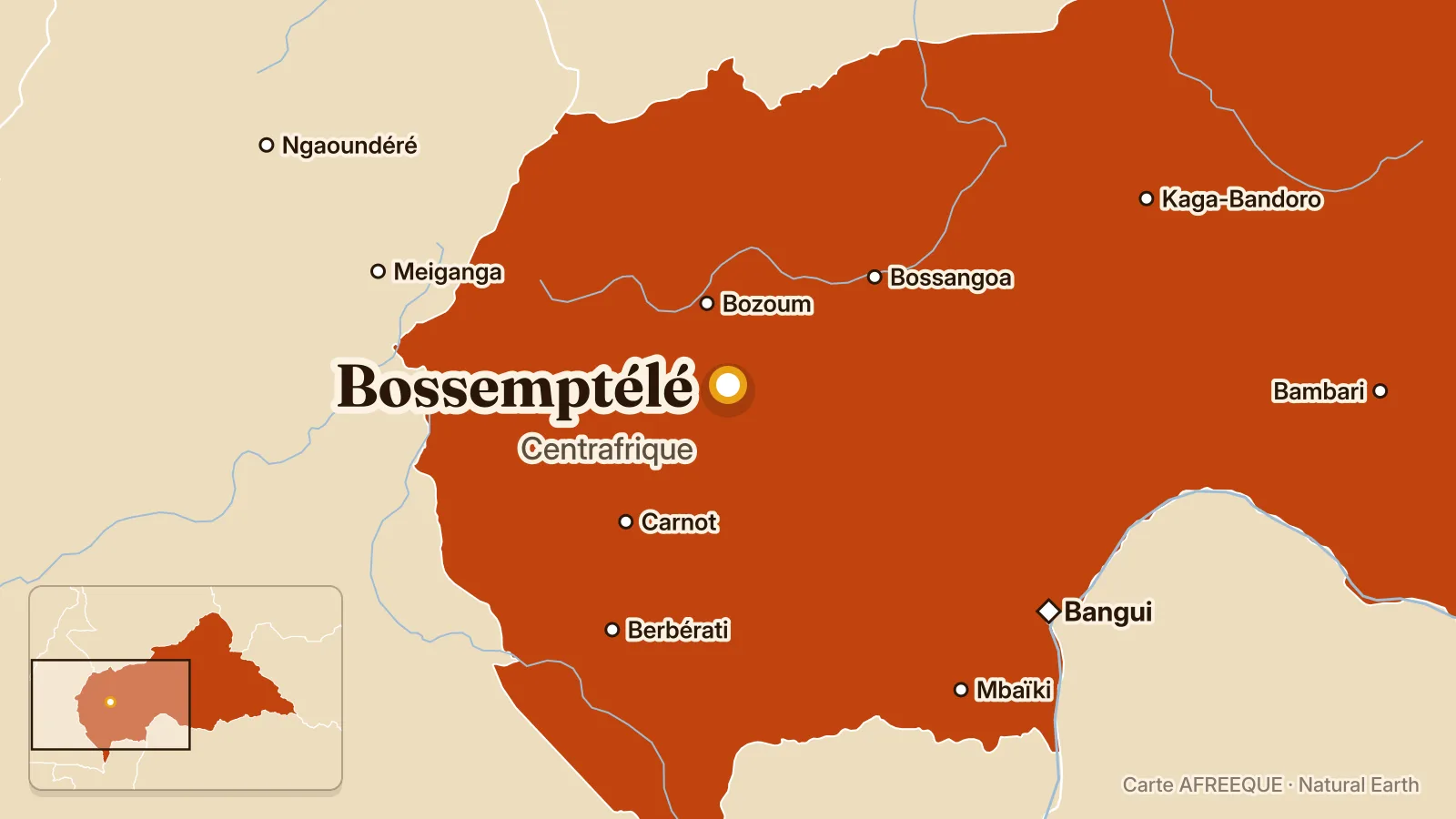 Carte : Bossemptélé, Centrafrique