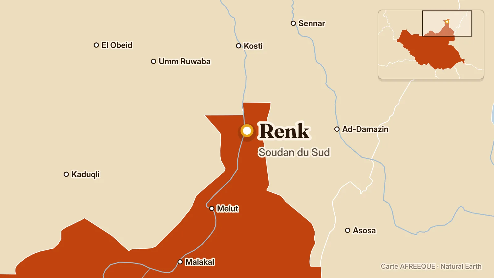 Carte : Renk, Soudan du Sud