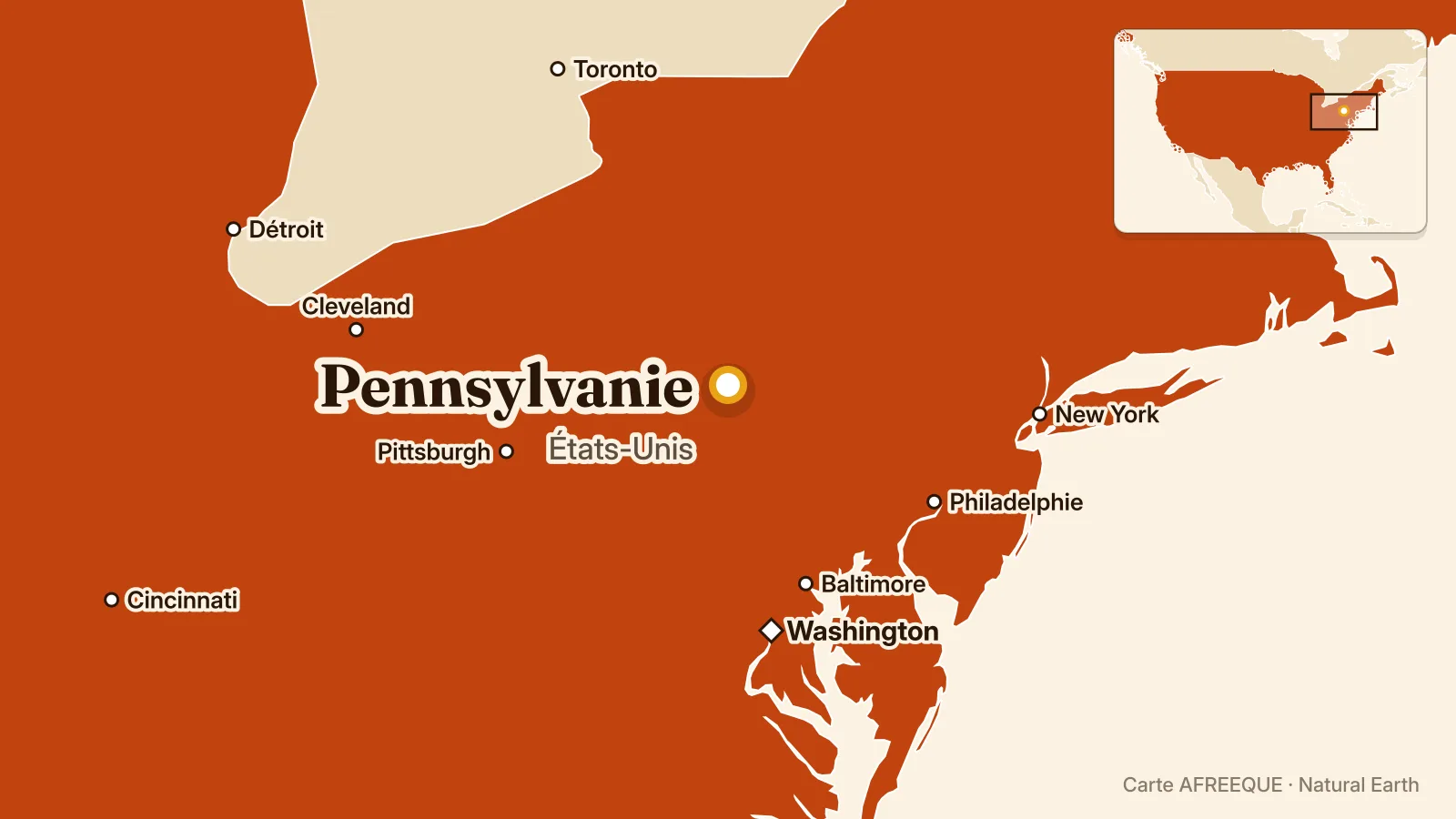 Carte : Pennsylvanie, États-Unis