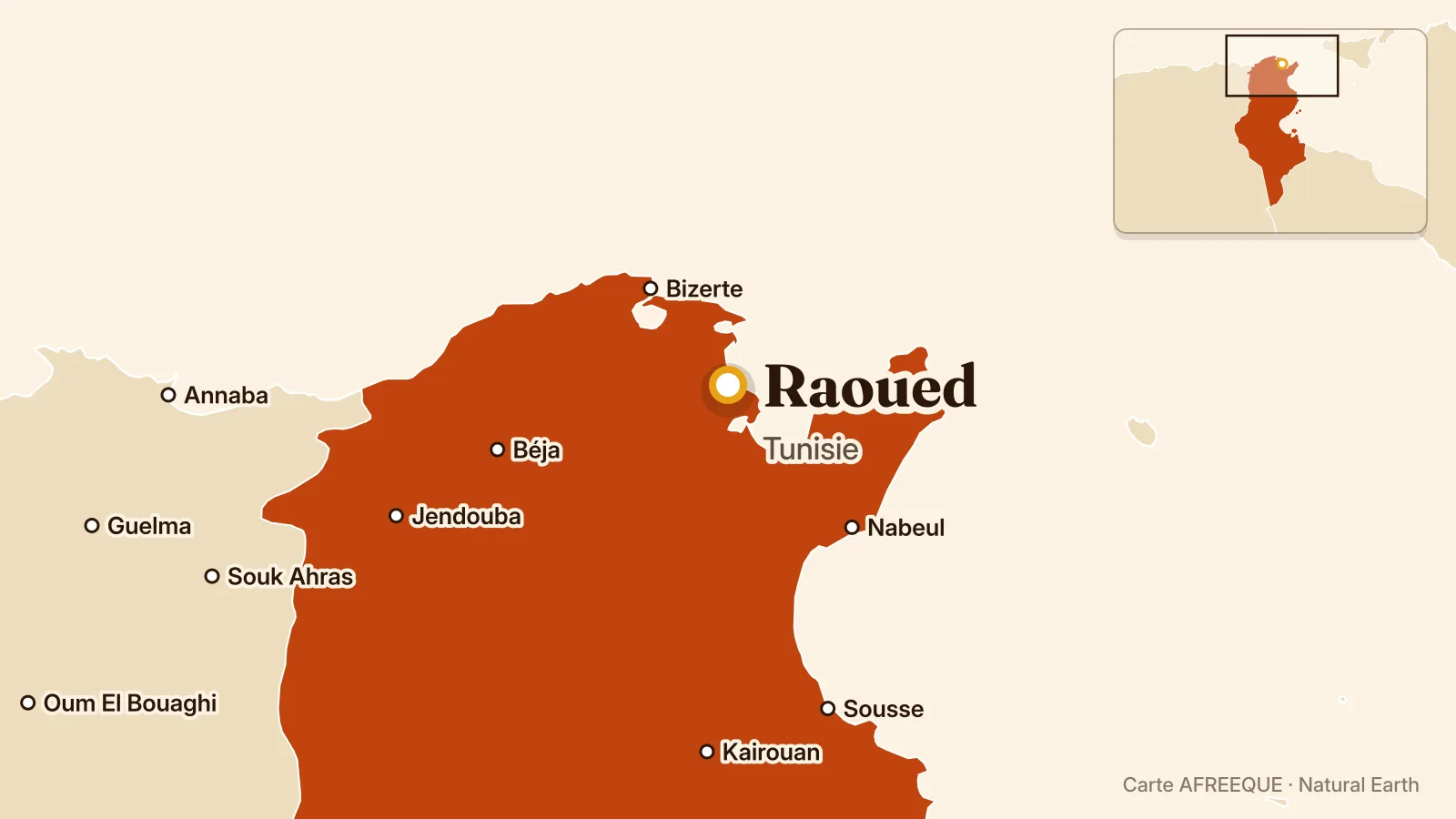 Carte : Raoued, Tunisie