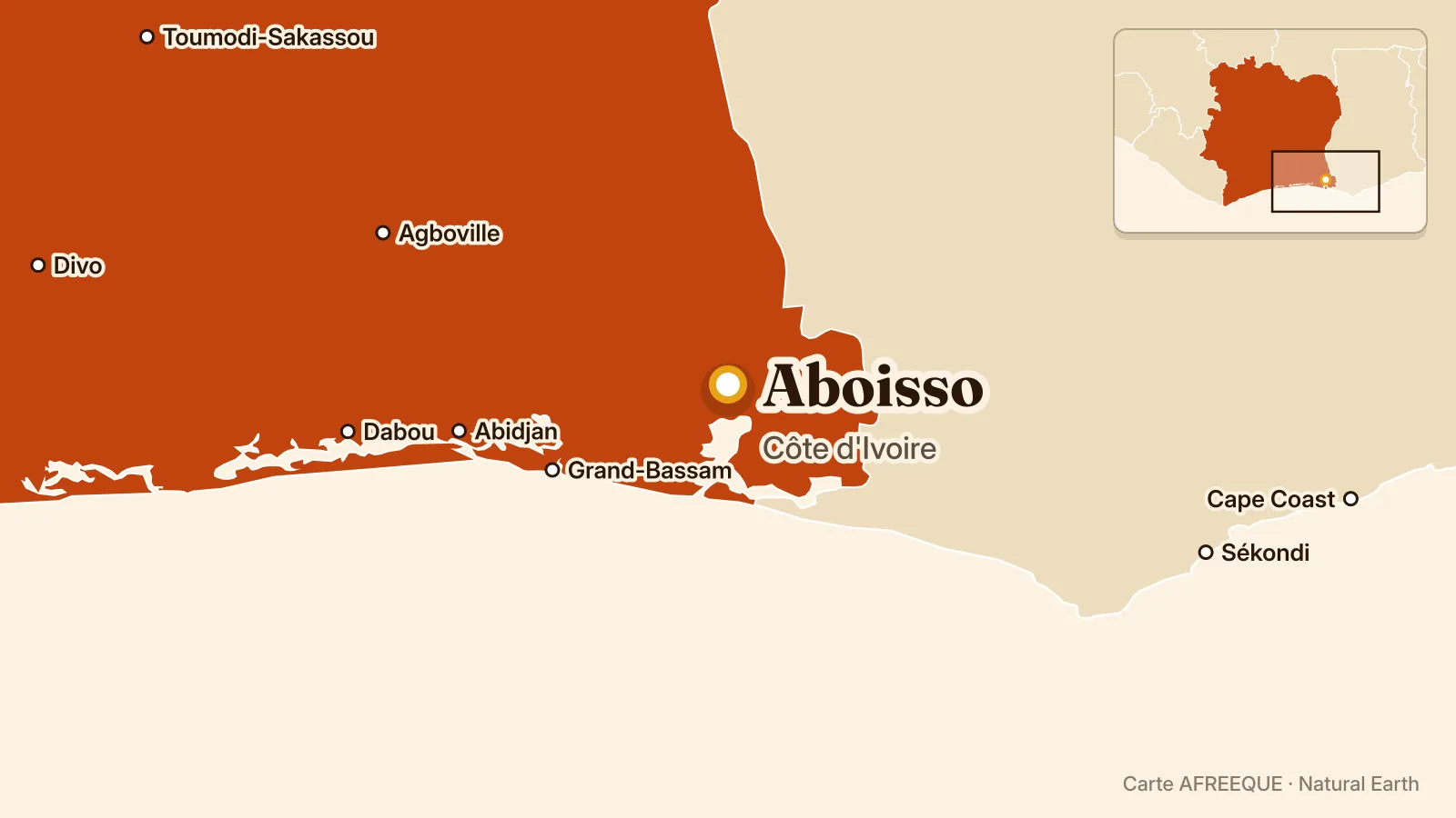 Carte : Aboisso, Côte d'Ivoire