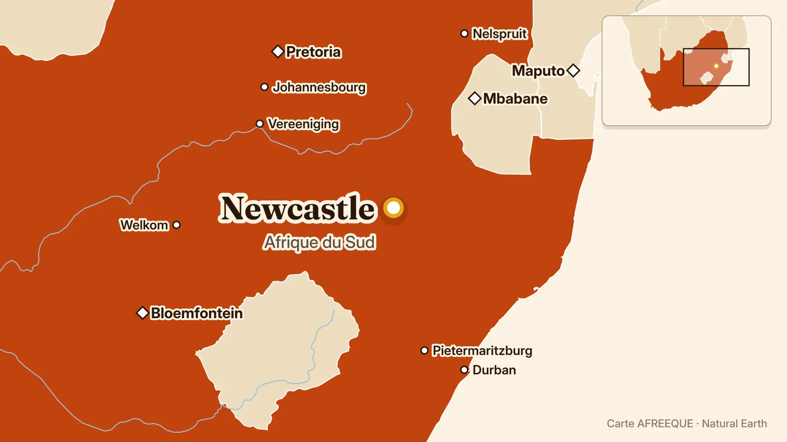 Carte : Newcastle, Afrique du Sud