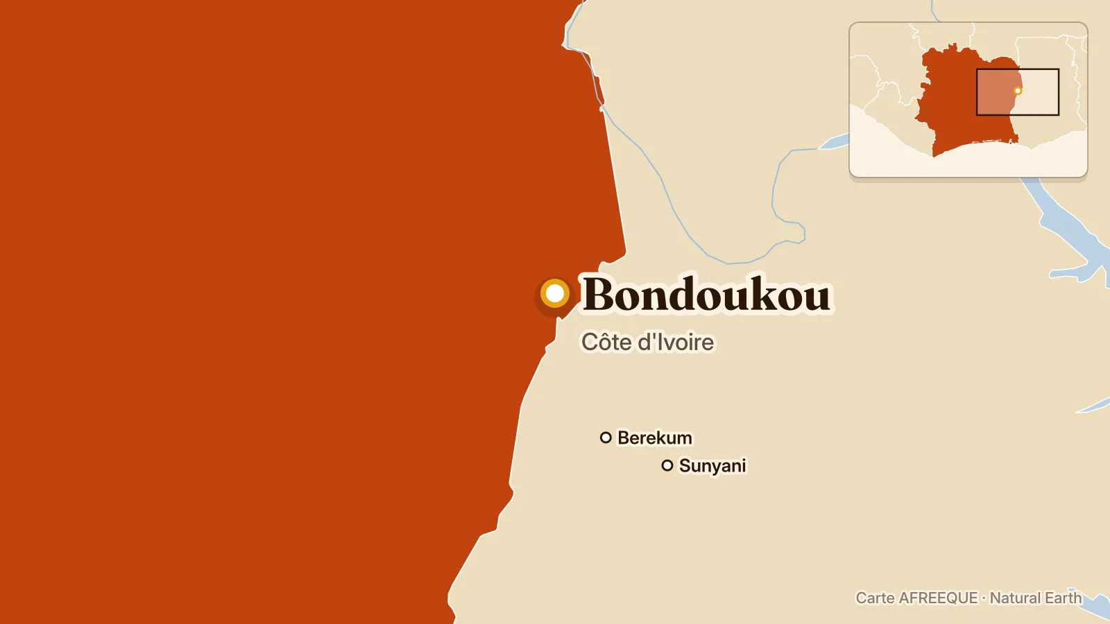 Carte : Bondoukou, Côte d'Ivoire