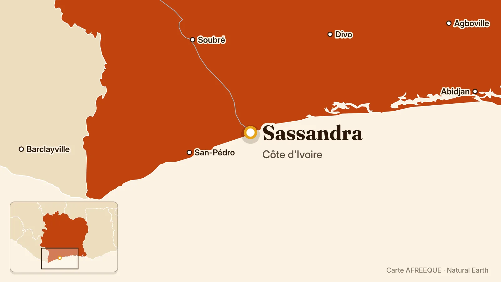 Carte : Sassandra, Côte d'Ivoire