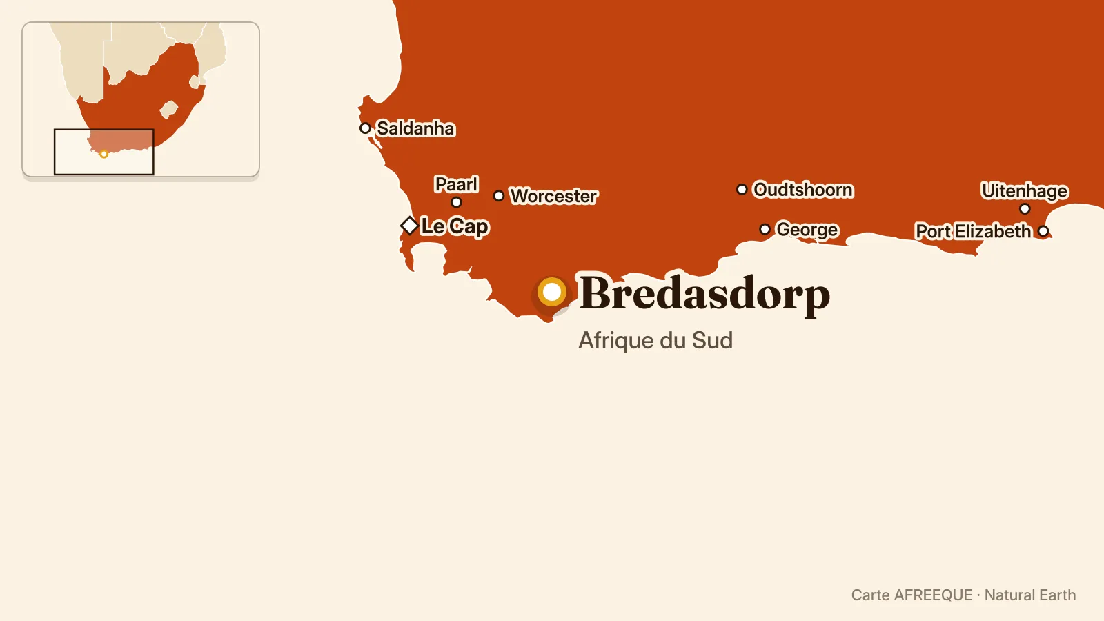 Carte : Bredasdorp, Afrique du Sud