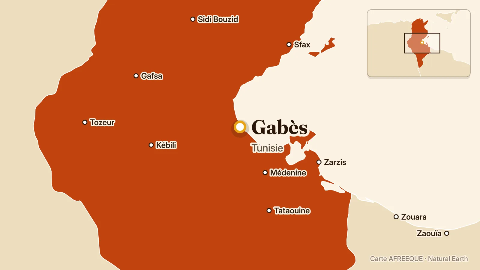 Carte : Gabès, Tunisie