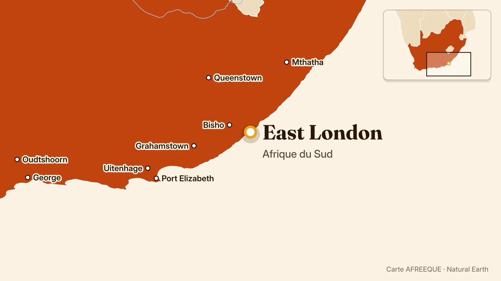 Carte : East London, Afrique du Sud
