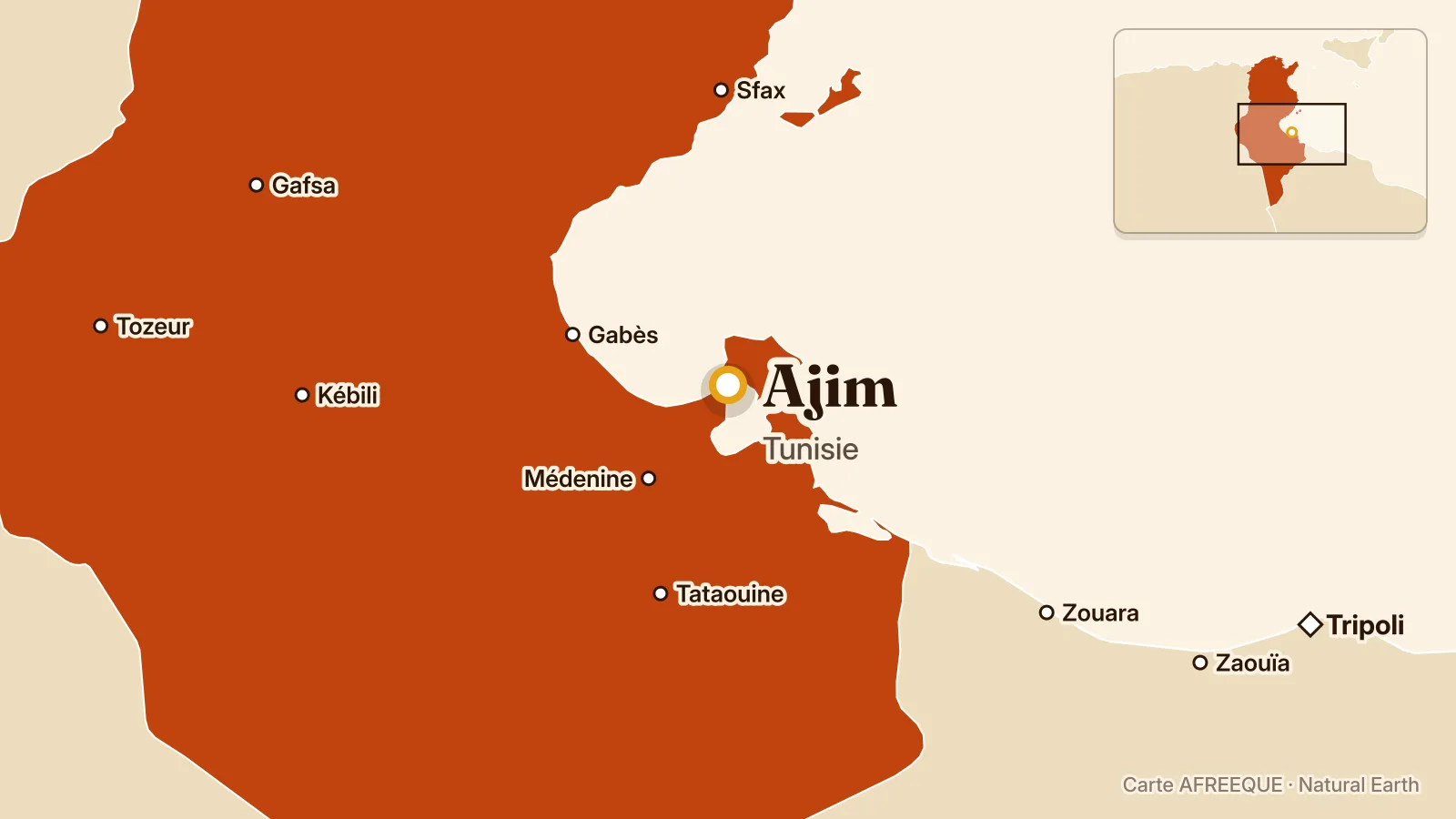 Carte : Ajim, Tunisie