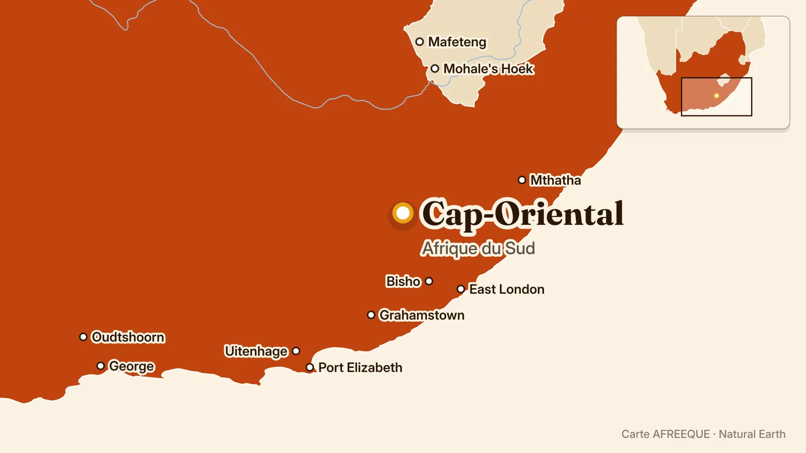 Carte : Cap-Oriental, Afrique du Sud