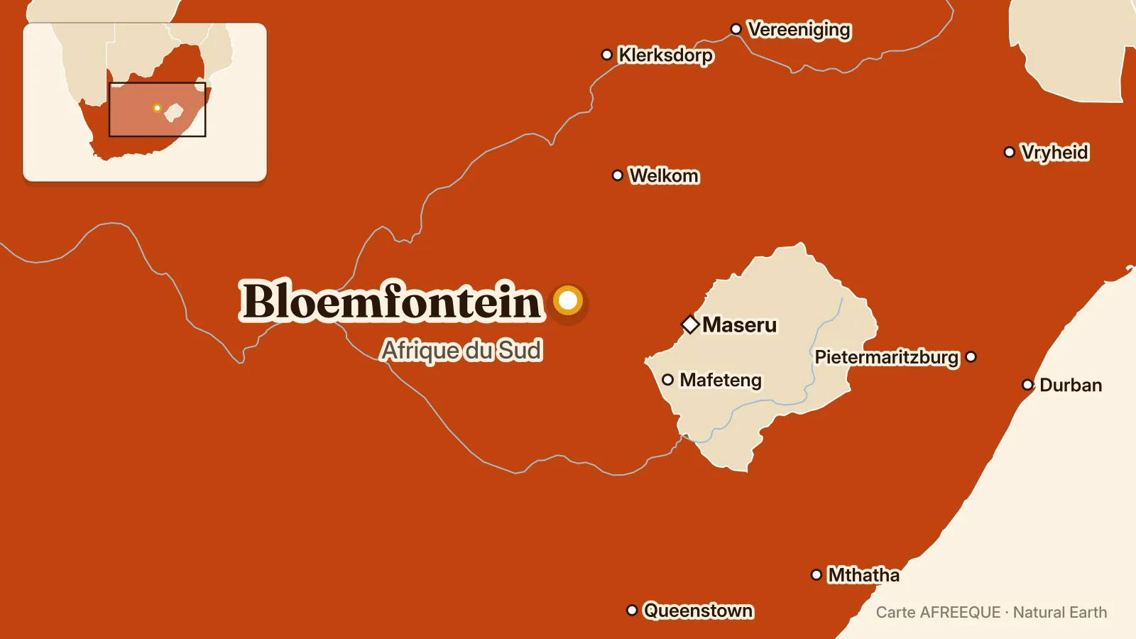 Carte : Bloemfontein, Afrique du Sud