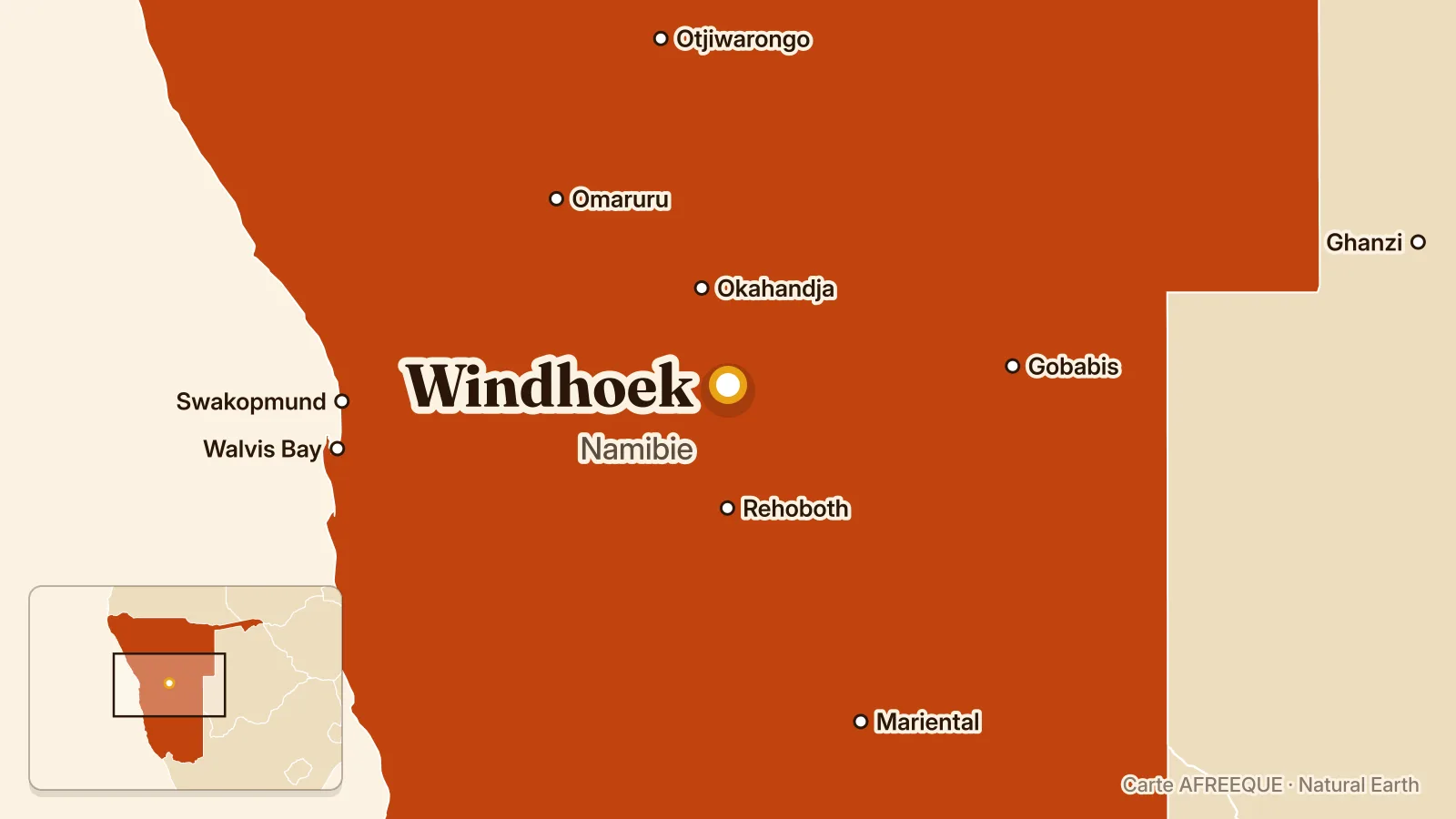 Carte : Windhoek, Namibie