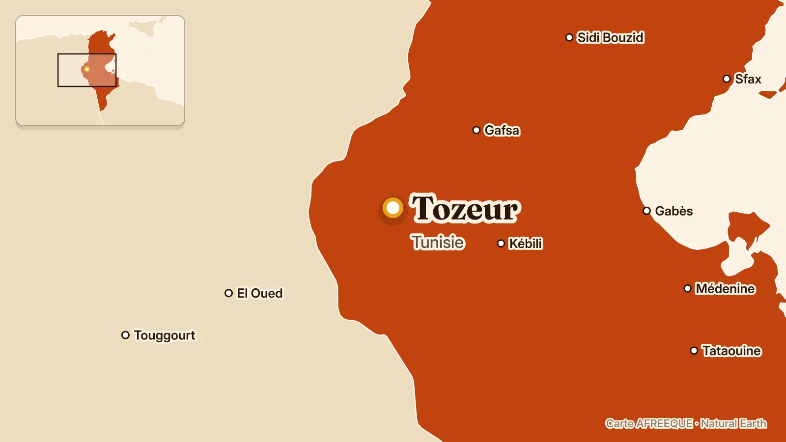Carte : Tozeur, Tunisie