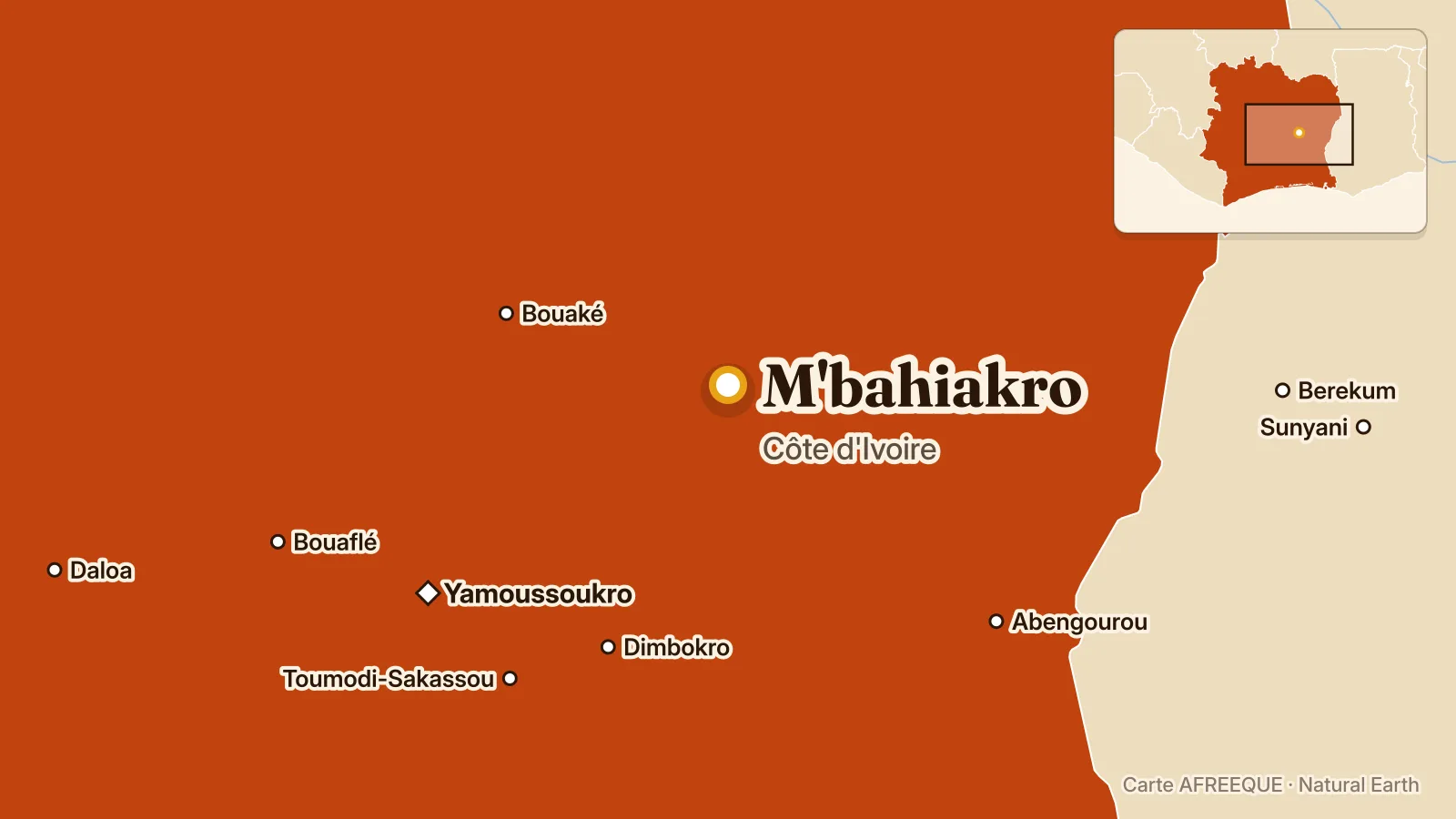 Carte : M'bahiakro, Côte d'Ivoire