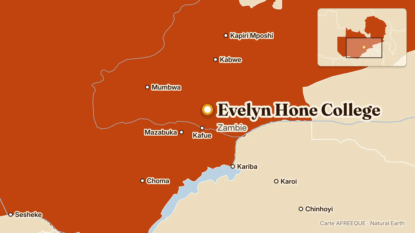 Carte : Evelyn Hone College, Zambie