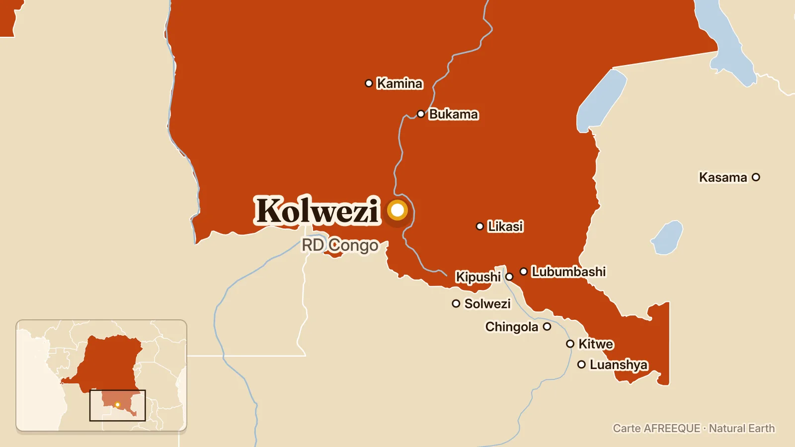Map: Kolwezi, DR Congo