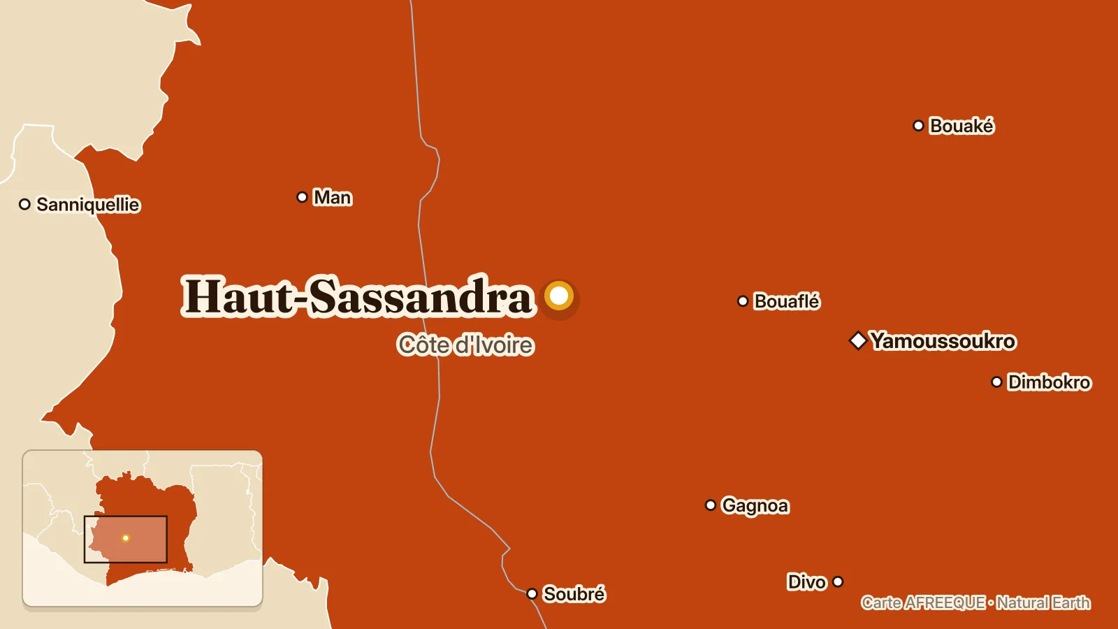 Carte : Haut-Sassandra, Côte d'Ivoire