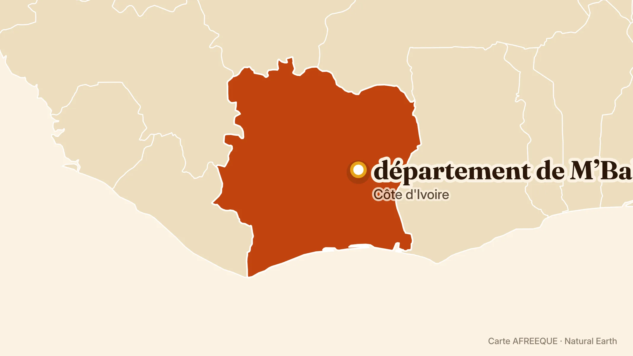 Carte : département de M’Bahiakro, Côte d'Ivoire