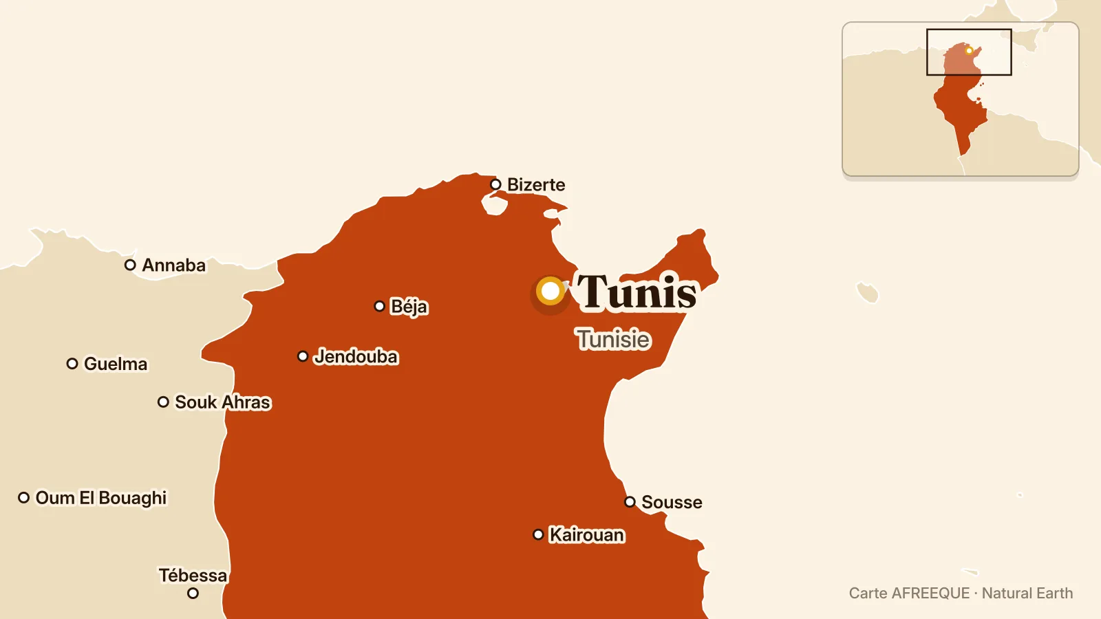 Carte : Tunis, Tunisie