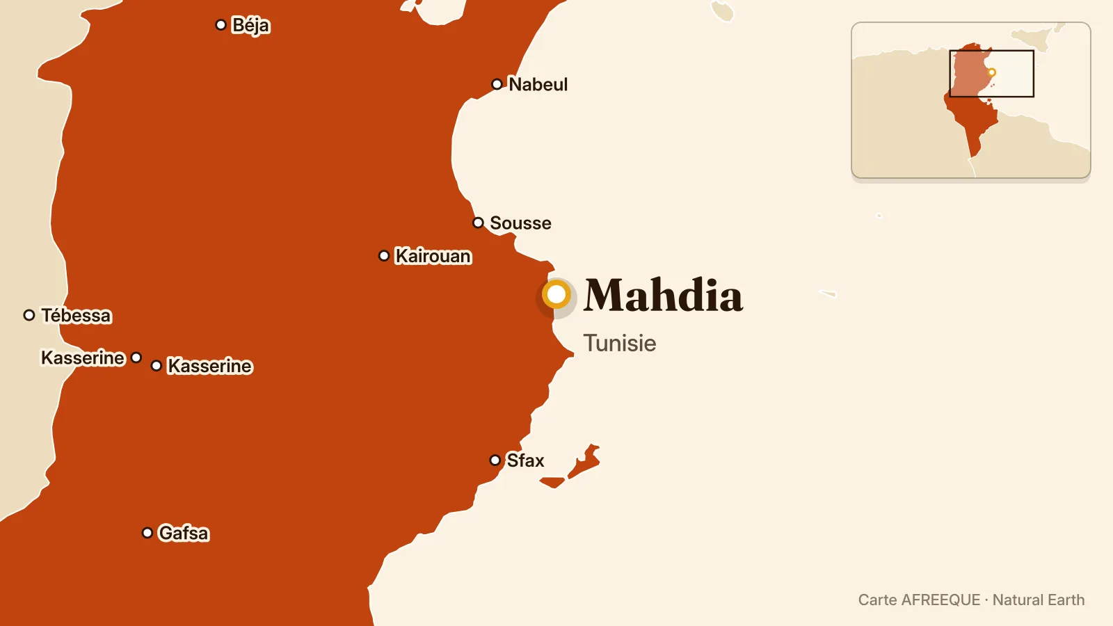 Carte : Mahdia, Tunisie