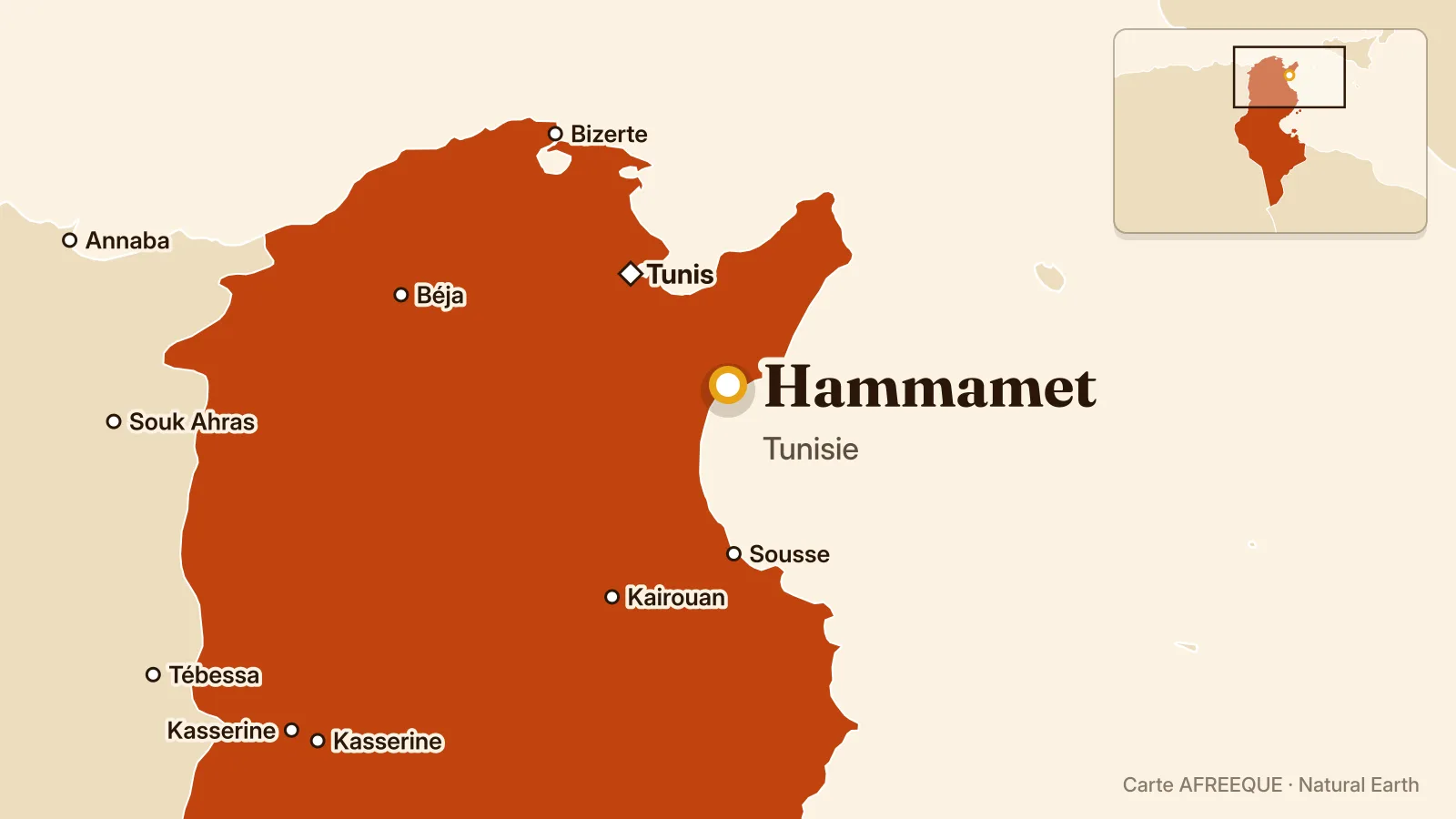 Carte : Hammamet, Tunisie