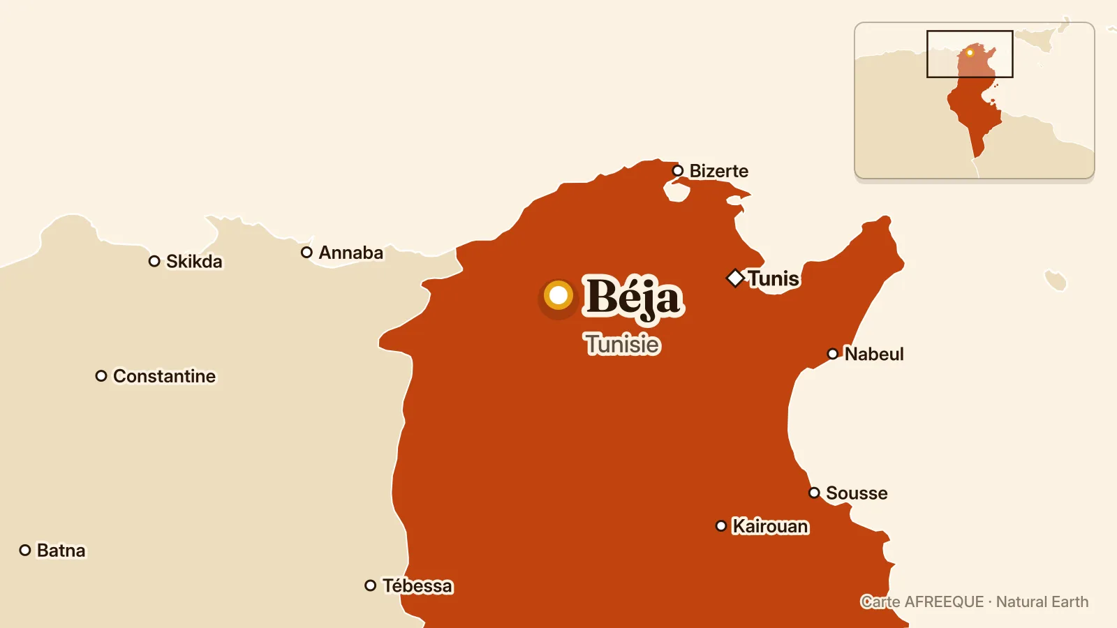 Carte : Béja, Tunisie