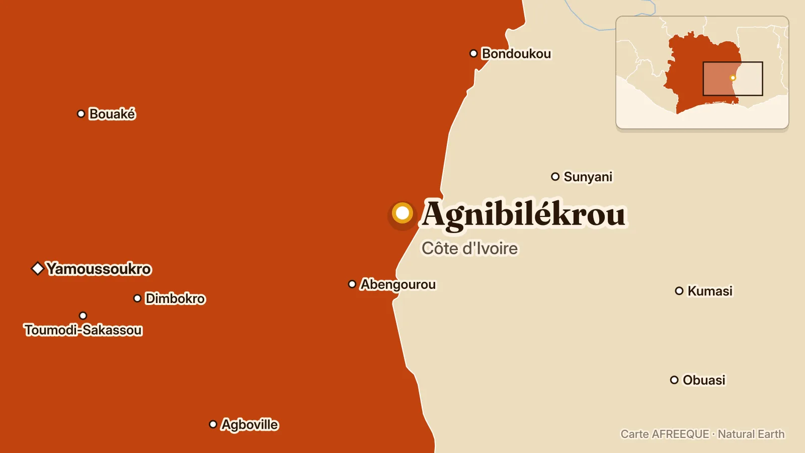Carte : Agnibilékrou, Côte d'Ivoire