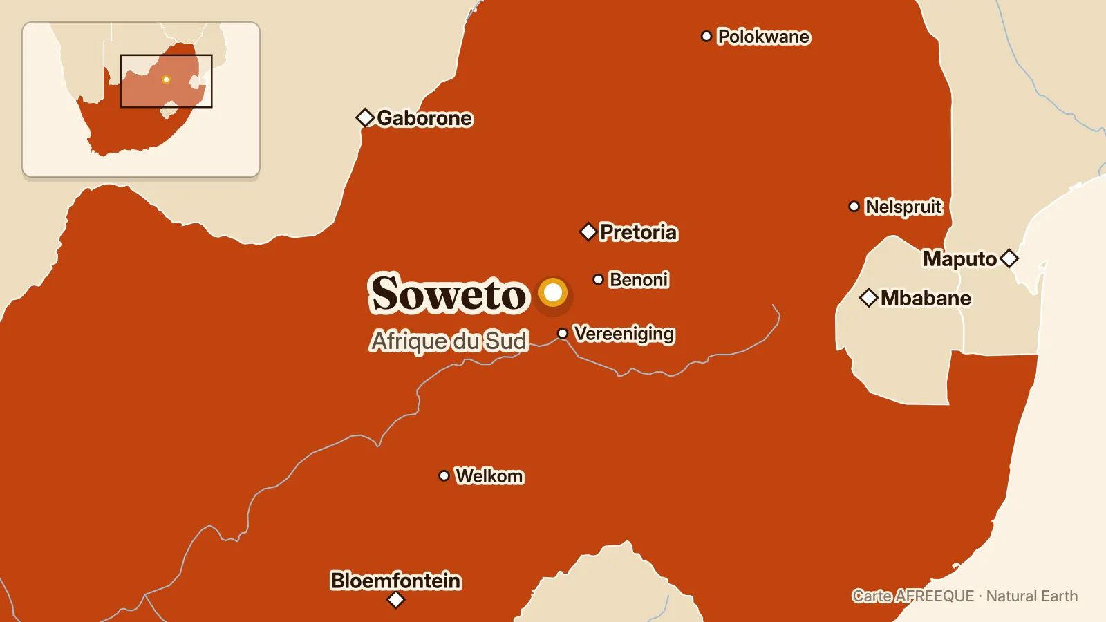 Carte : Soweto, Afrique du Sud