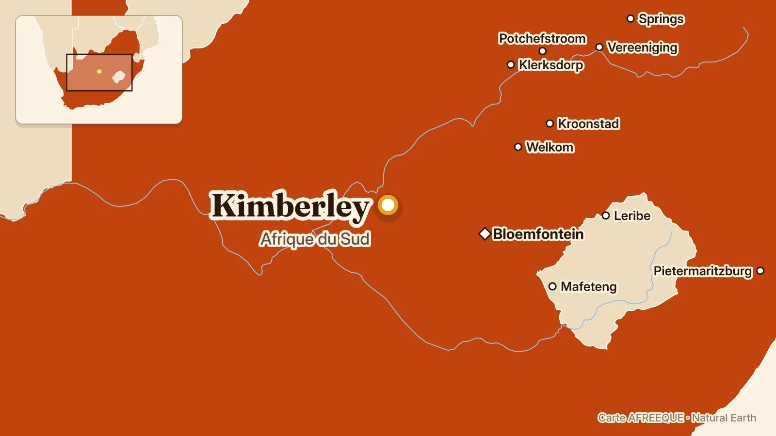 Carte : Kimberley, Afrique du Sud