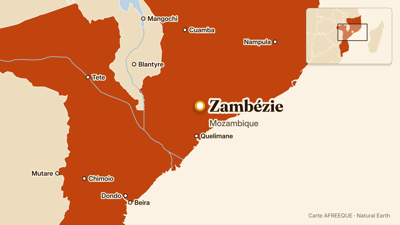 Carte : Zambézie, Mozambique