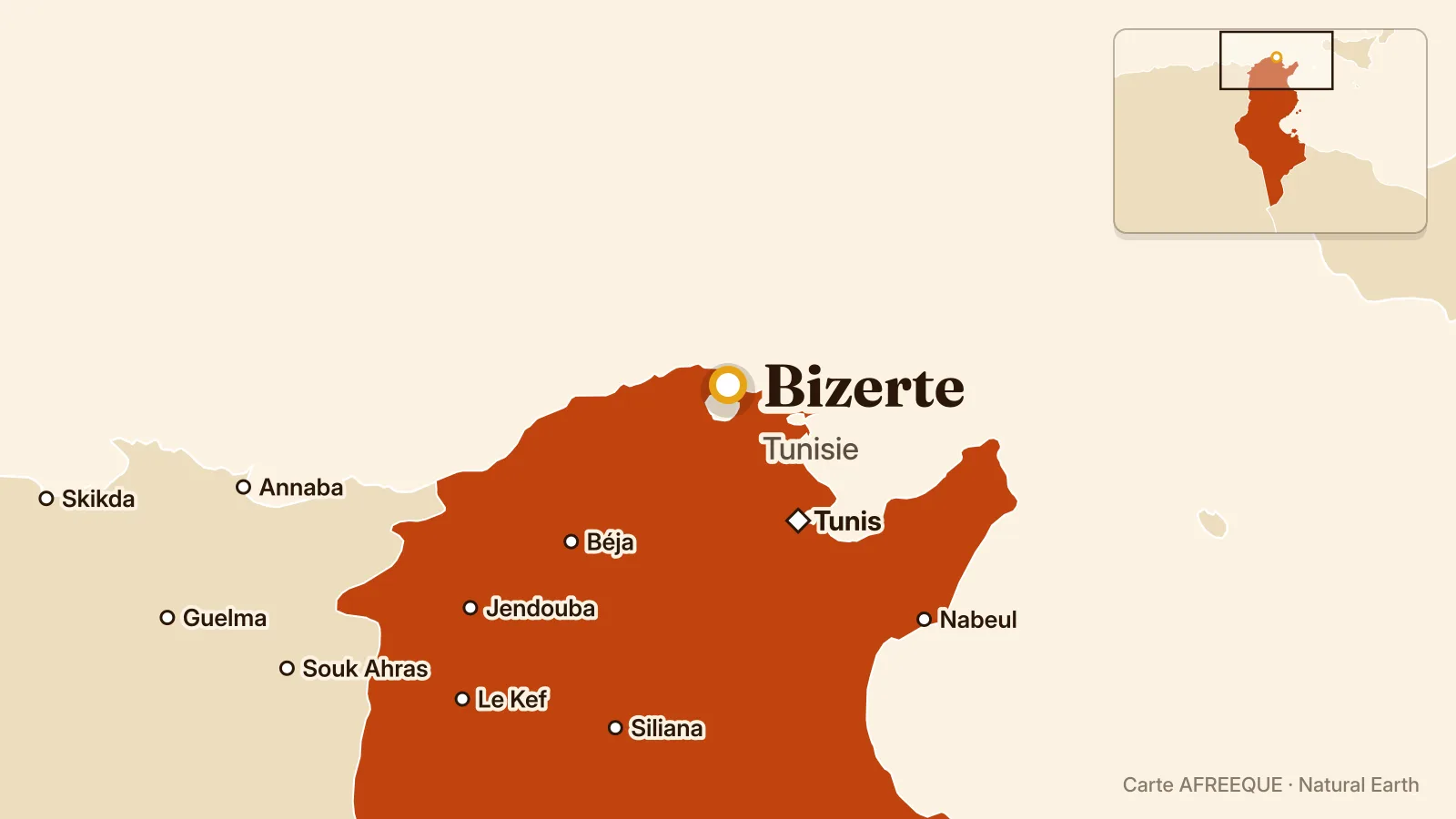 Carte : Bizerte, Tunisie
