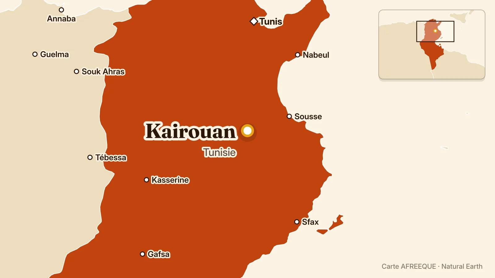 Carte : Kairouan, Tunisie