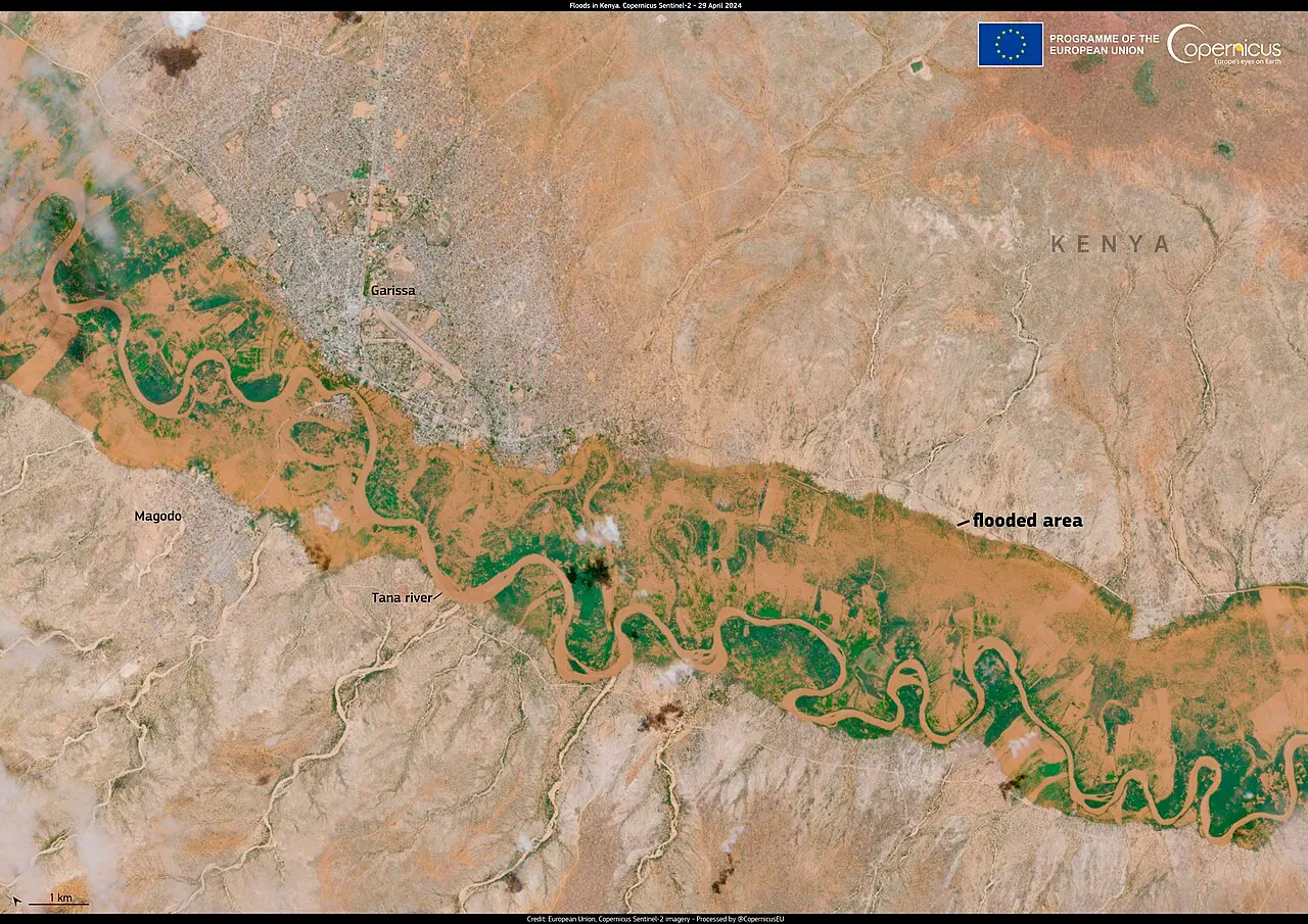 Severe floods in Kenya (Copernicus 2024-05-03) — photo d’illustration (inondations)